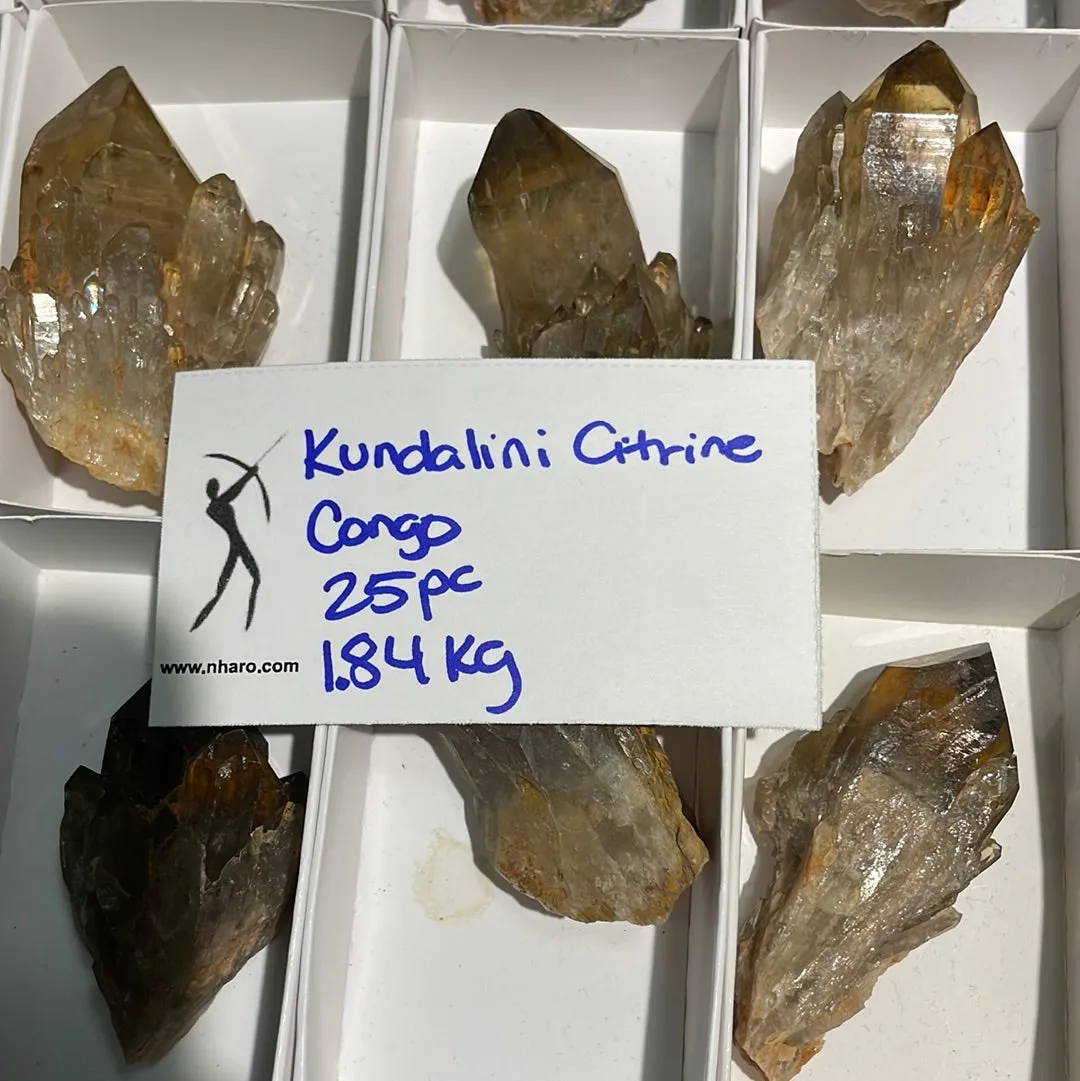 Kundalini Citrine Quartz Wholesale Flat 25 pieces, Congo Citrine, Natural Citrine from Lwena, Katanga, Democratic Republic of Congo.