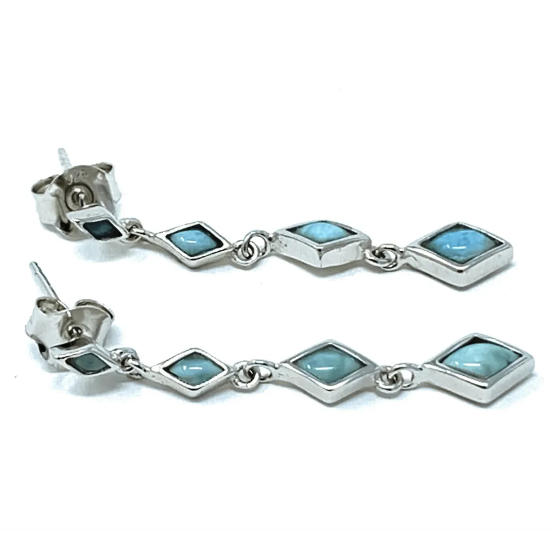 Larimar Diamond Shape Sterling Silver Stud Earrings