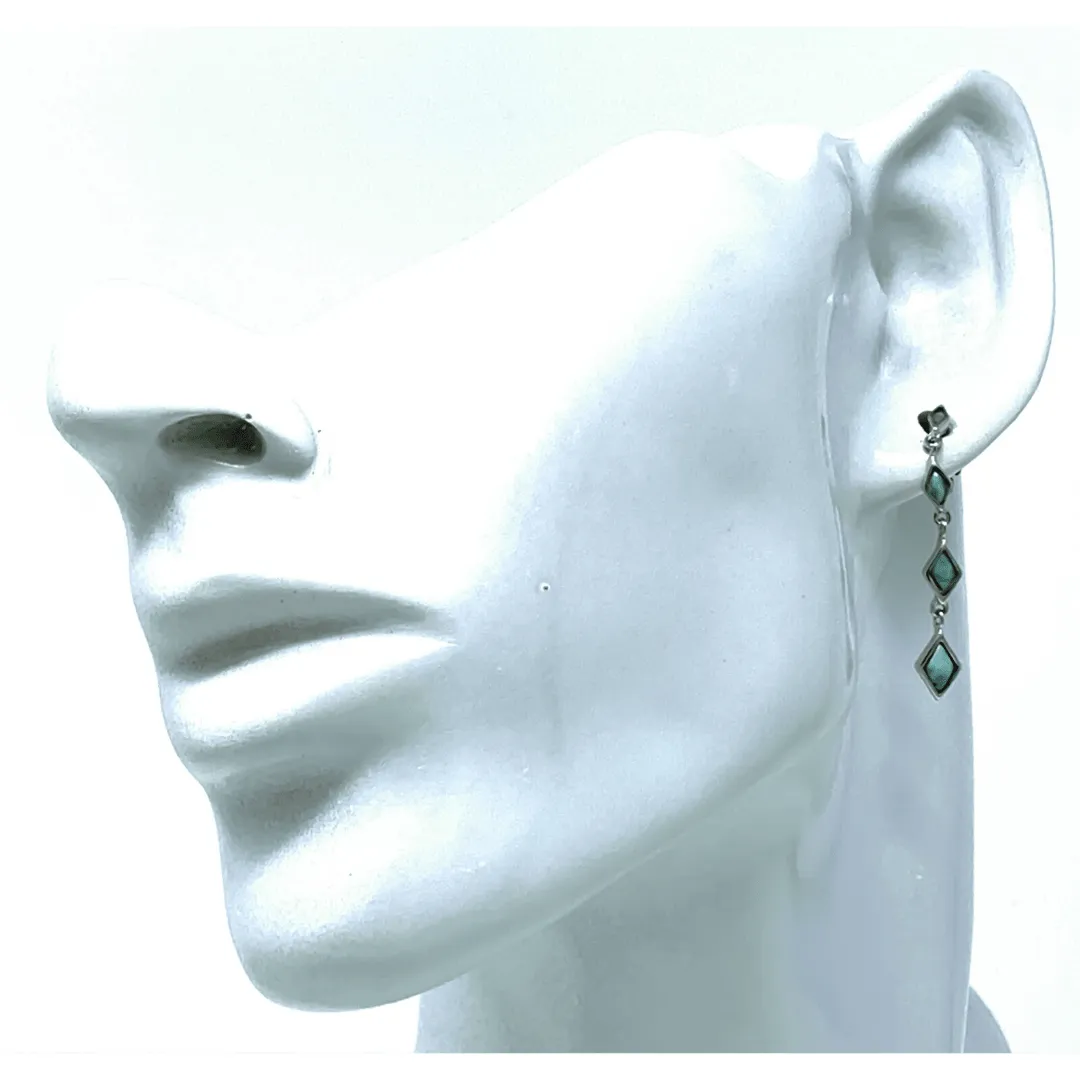 Larimar Diamond Shape Sterling Silver Stud Earrings