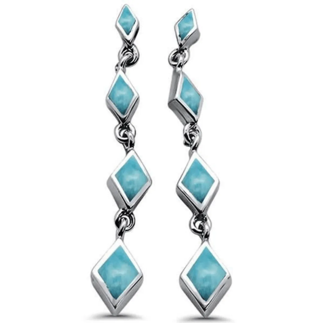 Larimar Diamond Shape Sterling Silver Stud Earrings