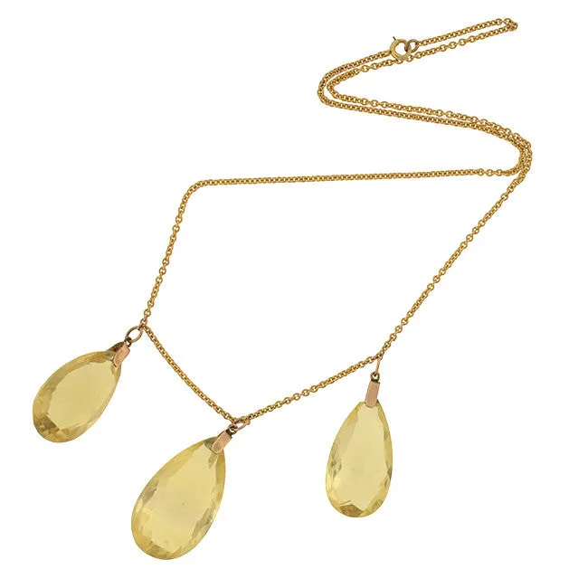 Late Victorian 14kt Teardrop Citrine Briolette Trio Necklace