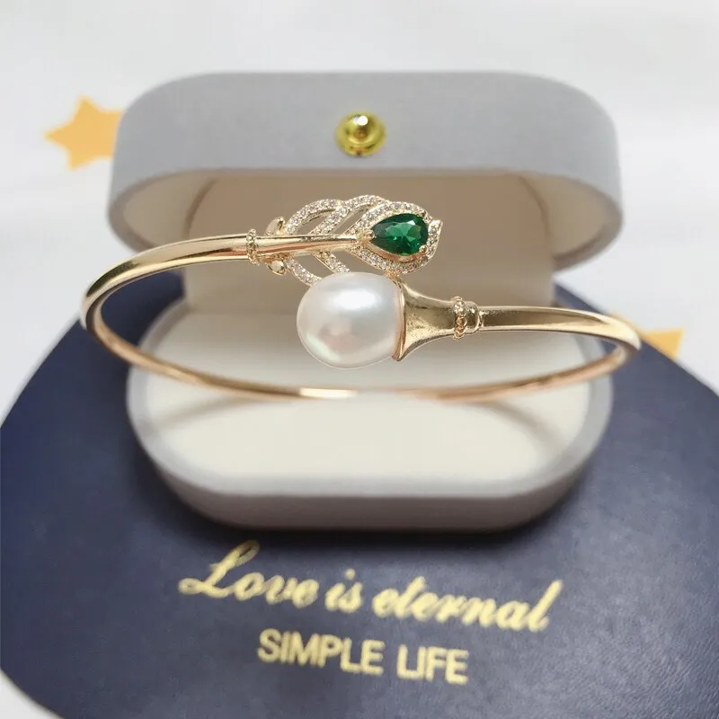 Leaf Bracelet Green Zircon Mosaic Natural Freshwater Pearl Elastic Bracelet