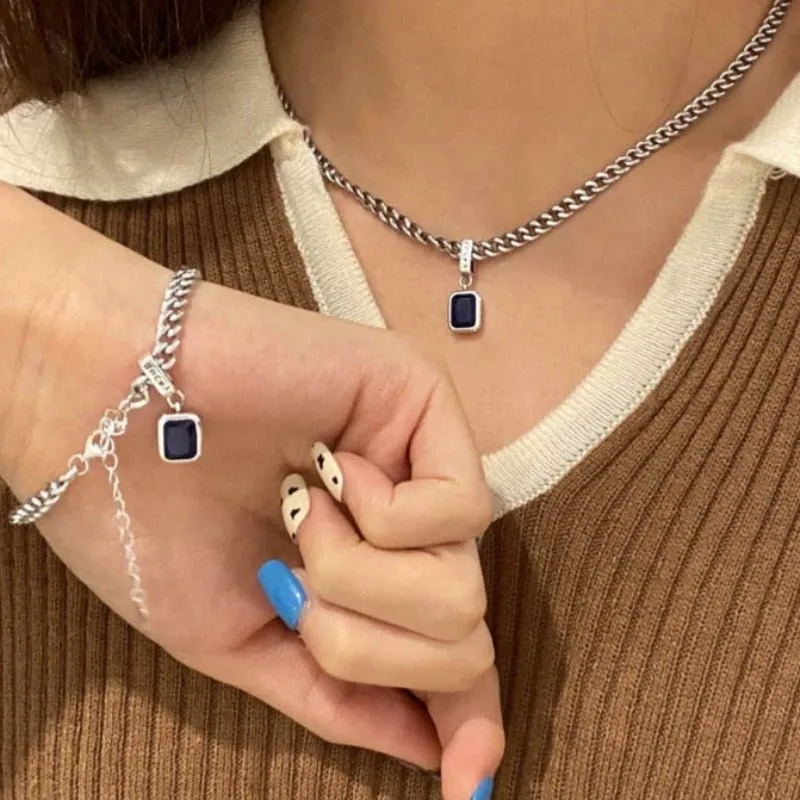 Luxury Blue Zircon Jewelry Set Necklace Bracelet for Women Jewelry