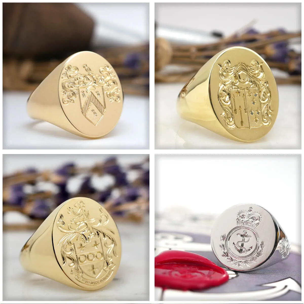 Men's Round Signet Ring - Small - Hand Engraved Family Crest / Logo