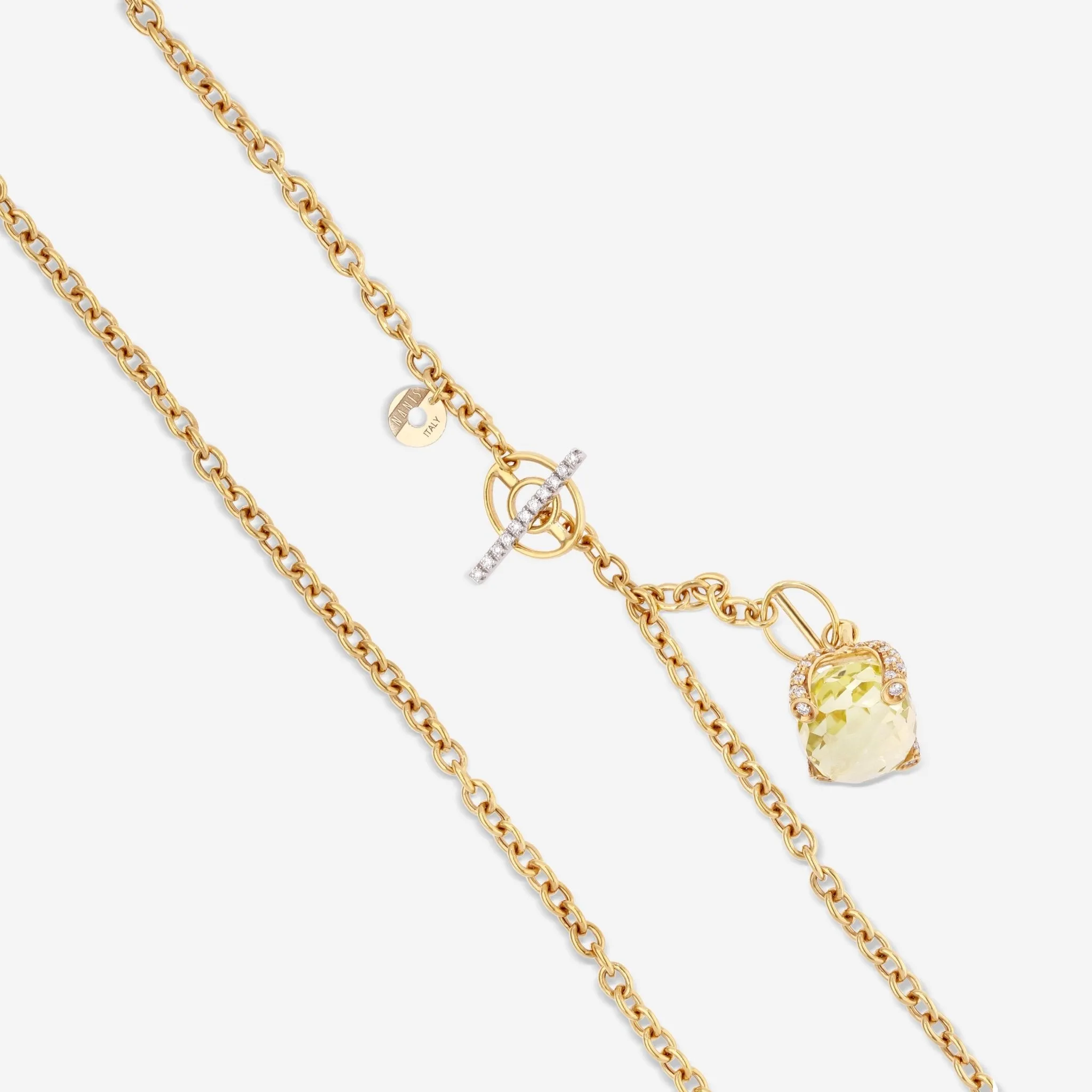 Nanis 18K Yellow Gold Diamond & green citrine Stone Necklace CS1-477