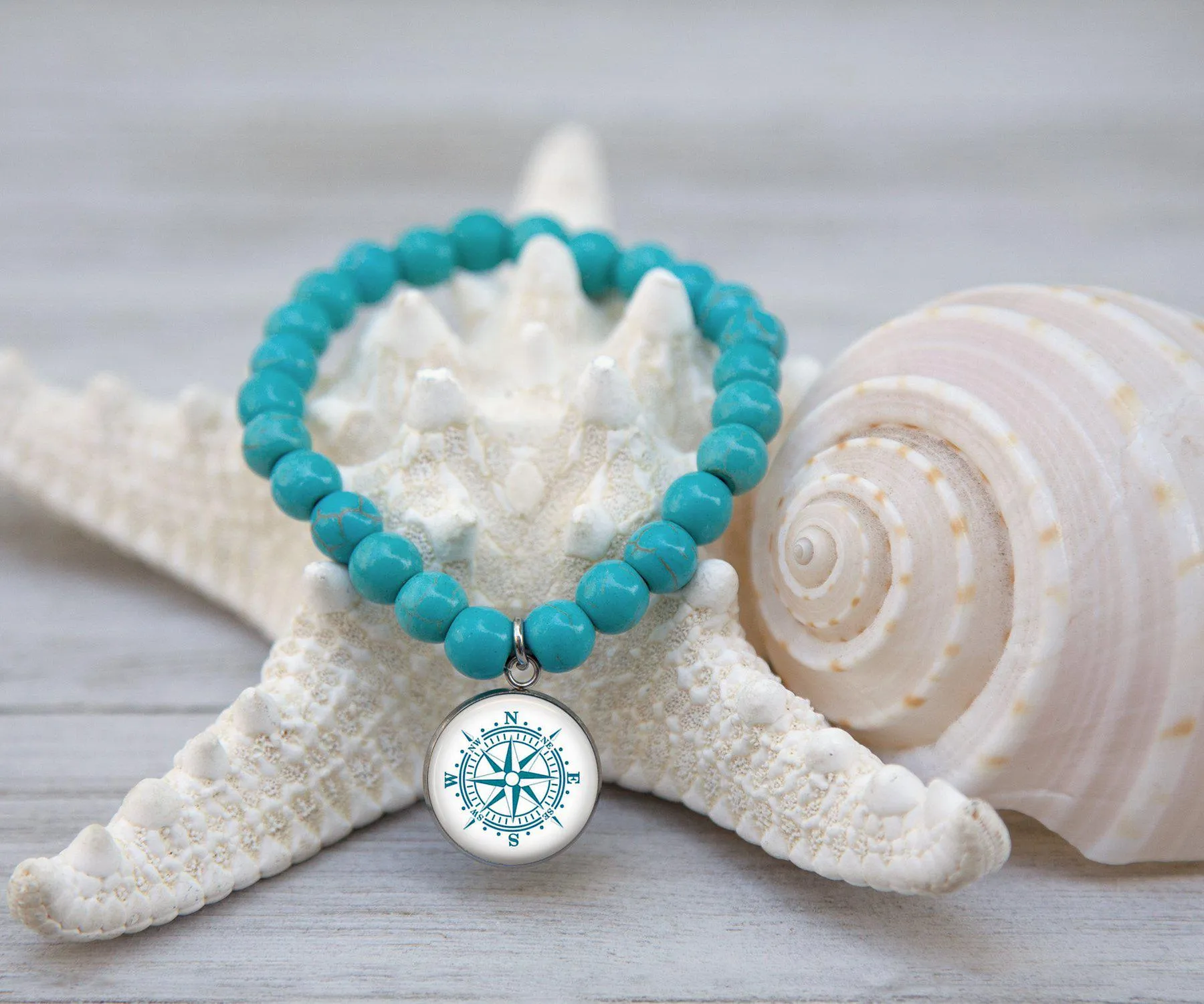 Nautical Rose Teal Beaded Bracelet | Beach Jewelry