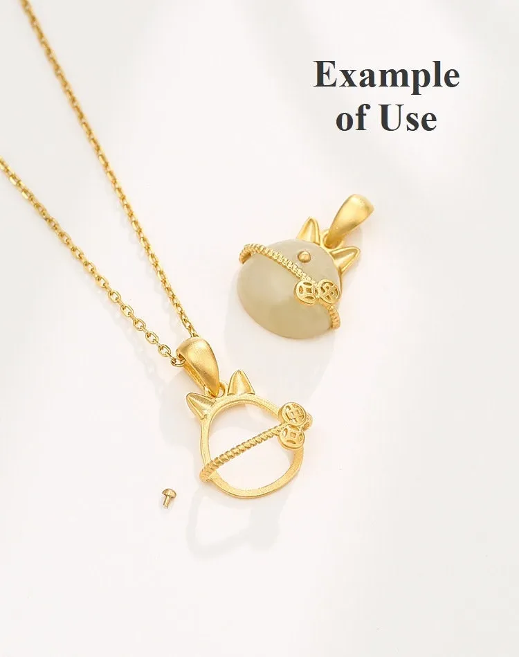 Necklace Pendant Blank Setting Vintage Cat Shape 11mm Sterling Silver Fine 925 For One Bead No Prongs DIY Jewelry Finding Wholesale 1pc