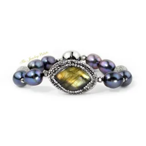 Nermin dark grey freshwater pearl and labradorite bracelet