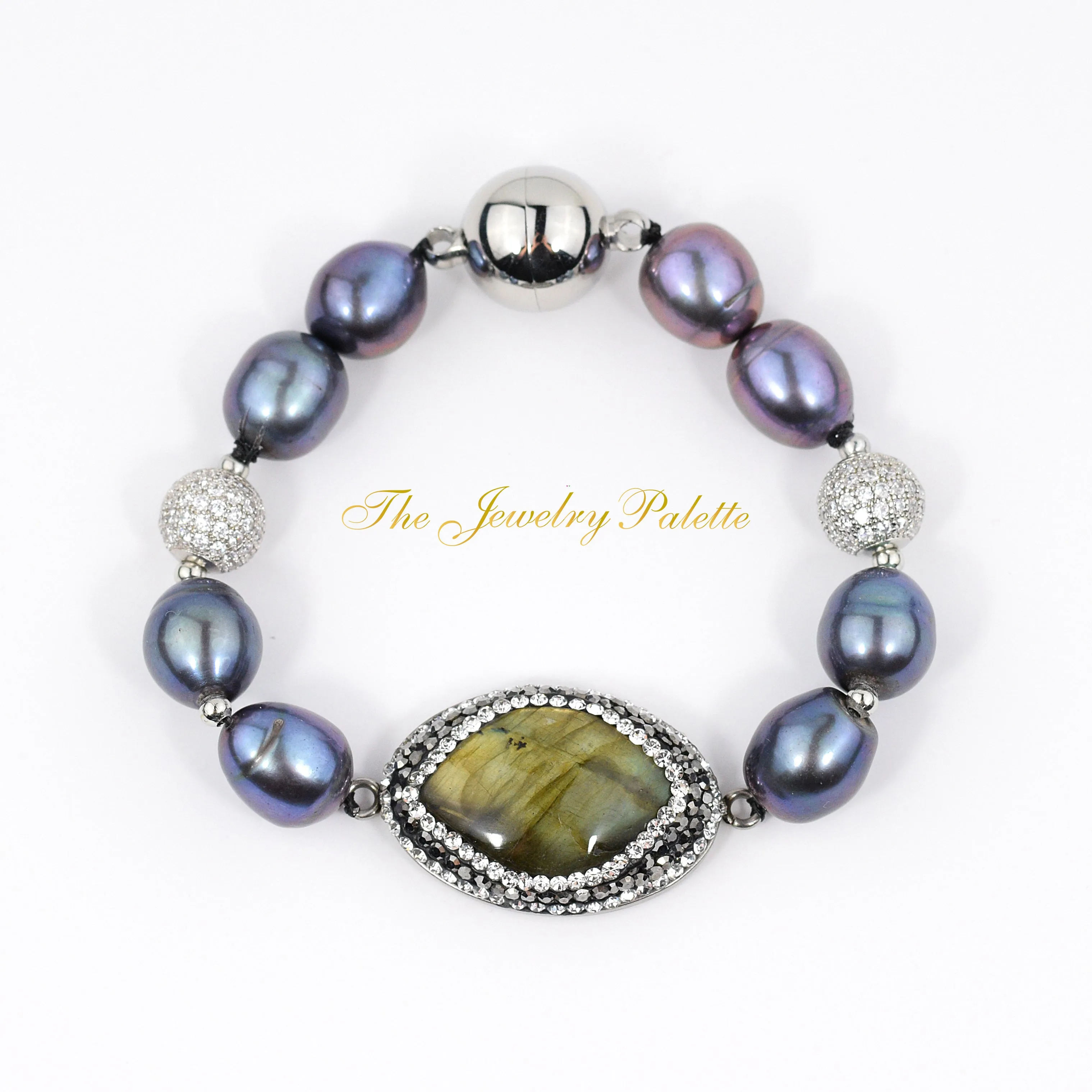 Nermin dark grey freshwater pearl and labradorite bracelet
