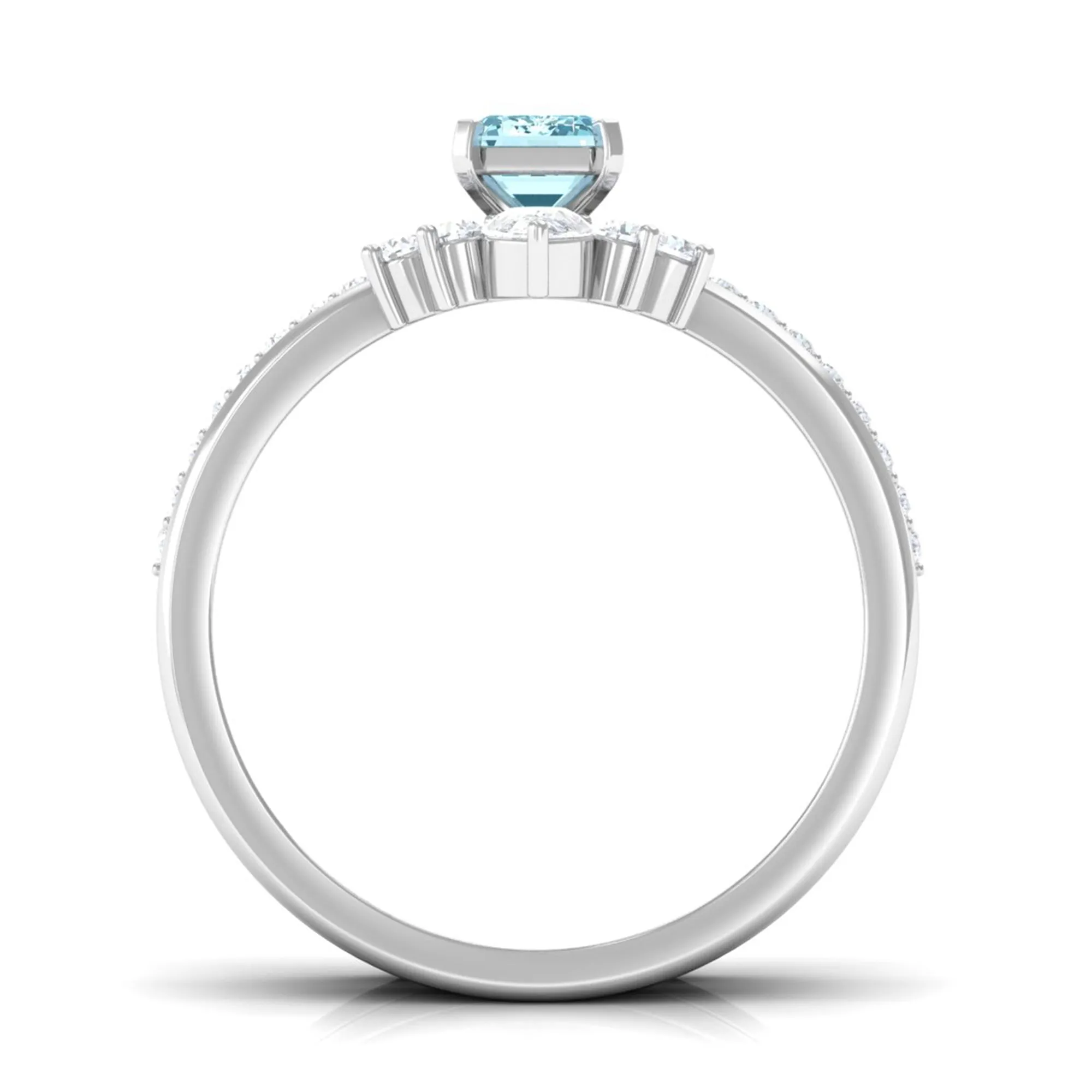 Octagon Aquamarine Solitaire Ring Set of 3 with Diamond