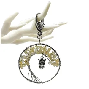 Pendant -Natural Gemstone -Owl -Tree of Life & Citrine