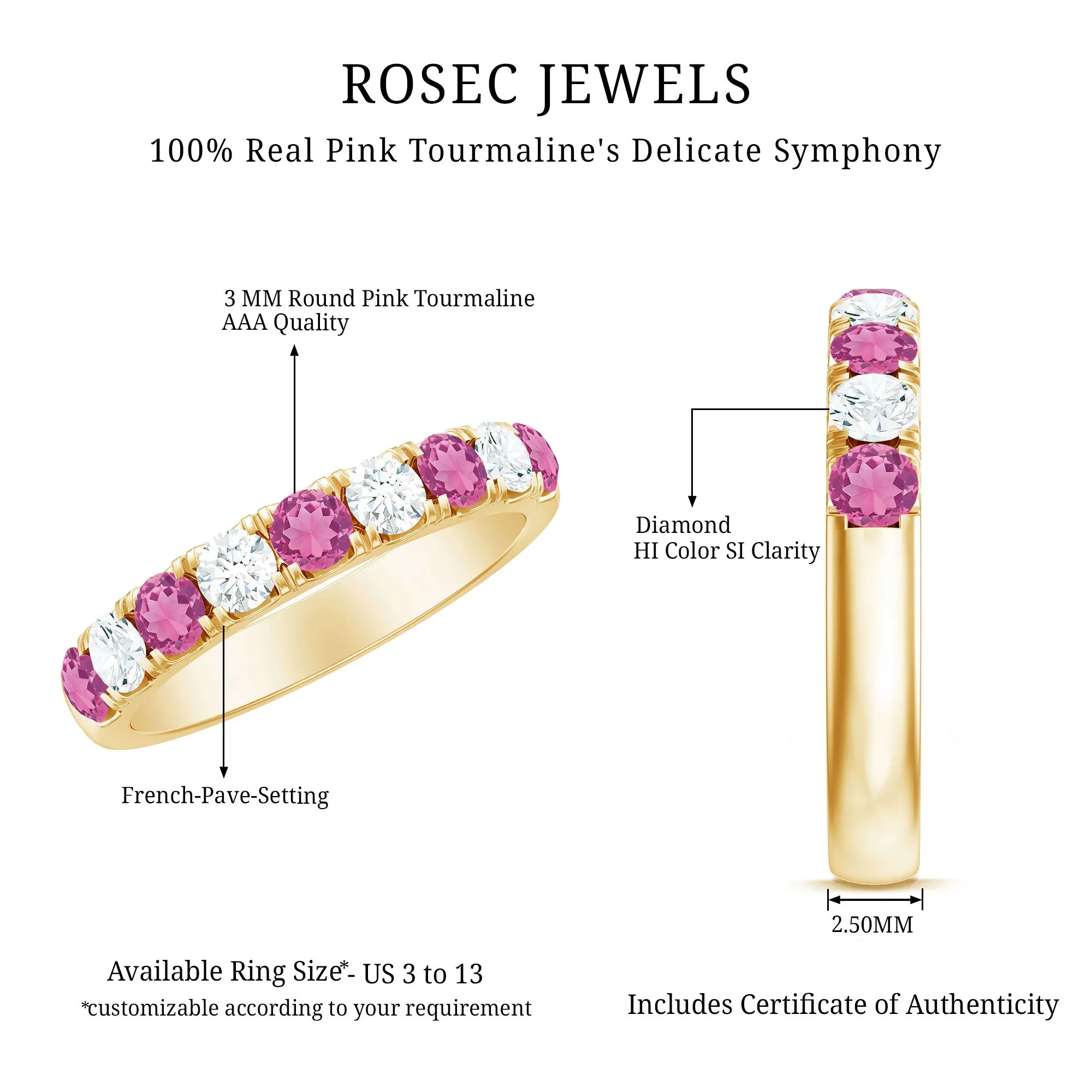 Pink Tourmaline and Diamond Nine Stone Band Ring