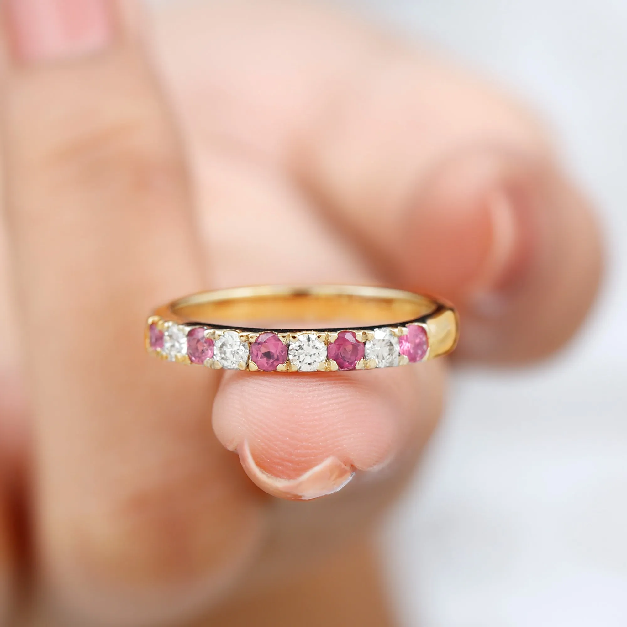 Pink Tourmaline and Diamond Nine Stone Band Ring
