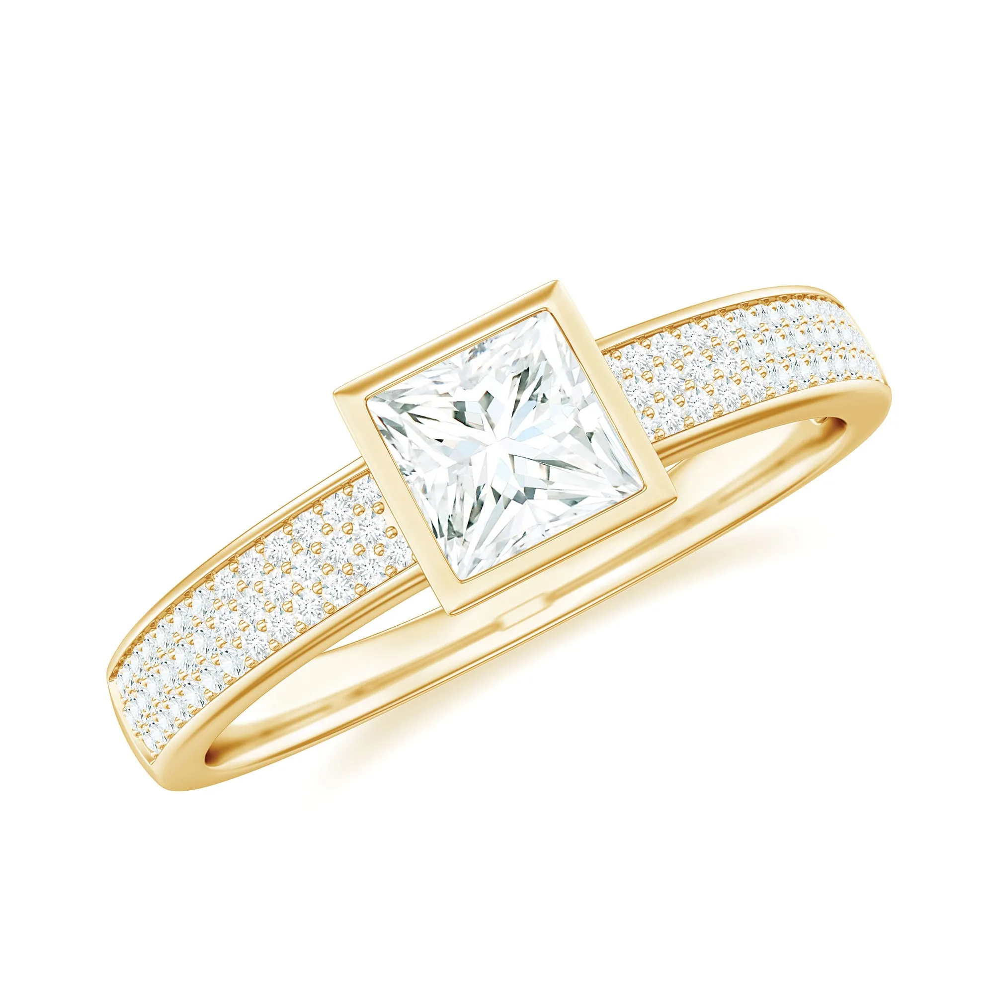 Princess Cut Moissanite Solitaire Engagement Ring in Bezel Setting