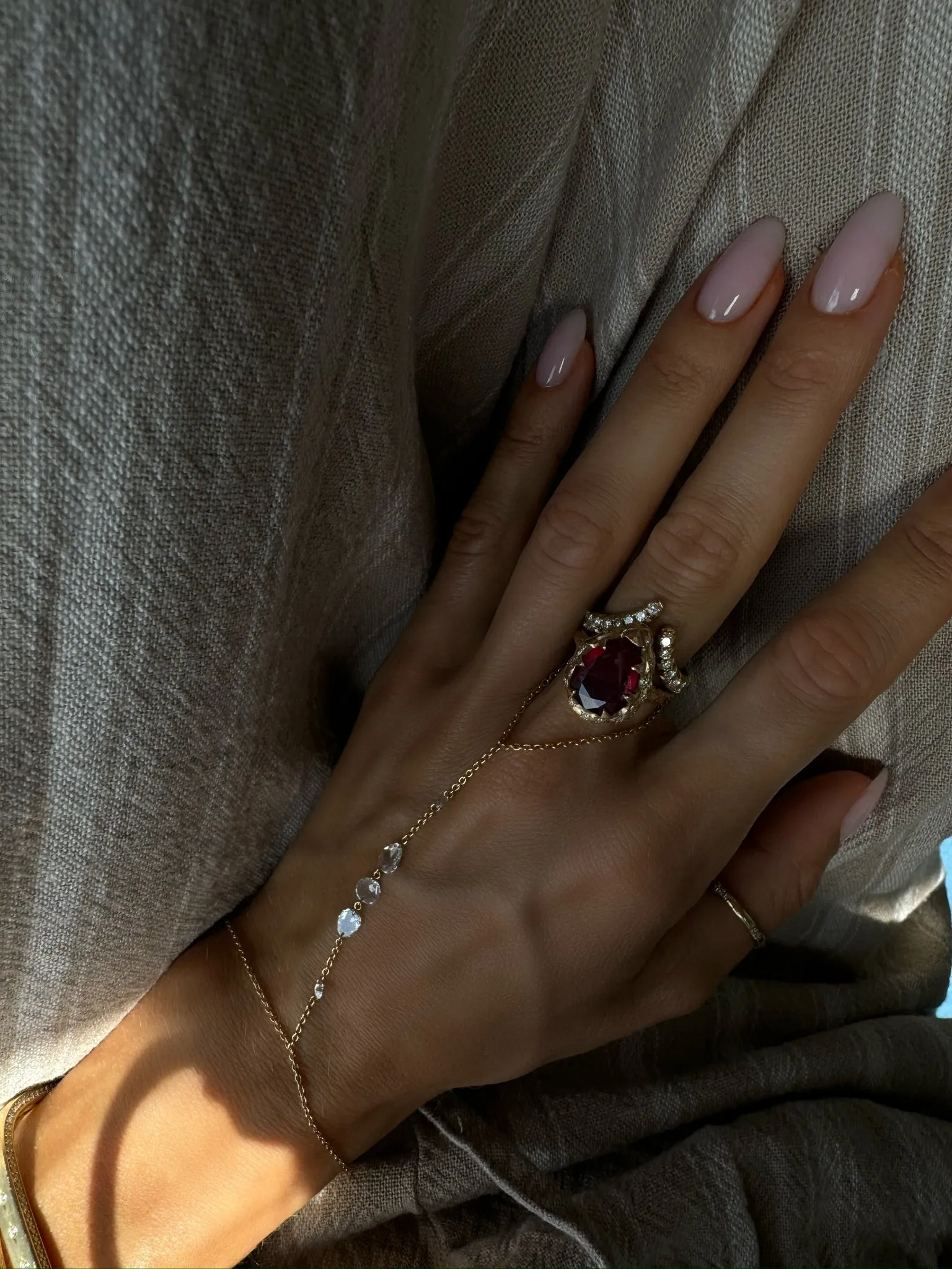 Queen Water Drop Natural Ruby Ring with Sprinkled Diamonds