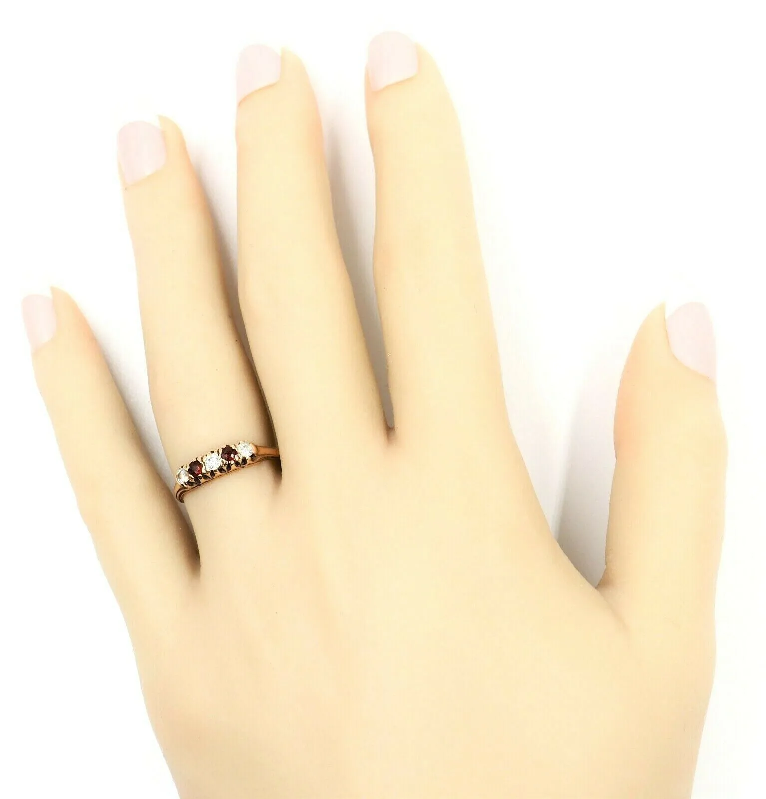 Ruby & Cubic Zirconia CZ Dress Ring 9ct Yellow Gold Fine Vintage Jewellery