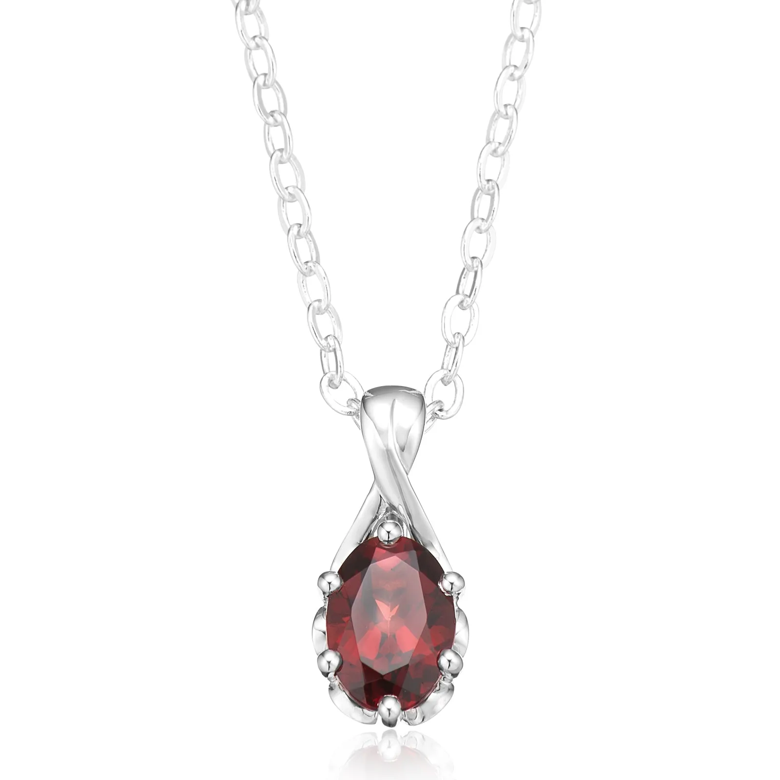 Sterling Silver 7x5mm Oval Cut Garnet Pendant