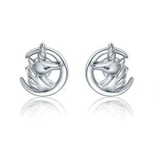 Unicorn Head Silver Earrings