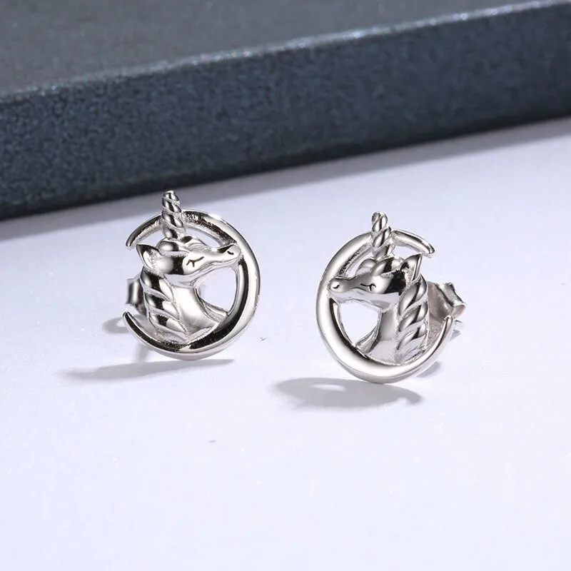 Unicorn Head Silver Earrings