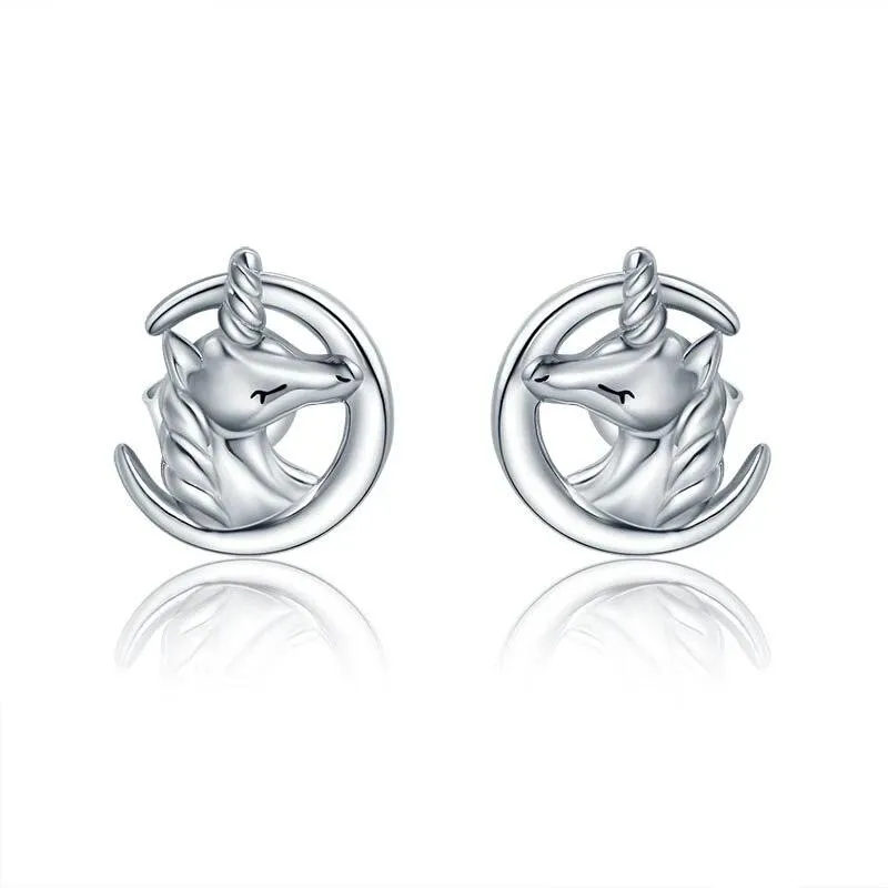 Unicorn Head Silver Earrings