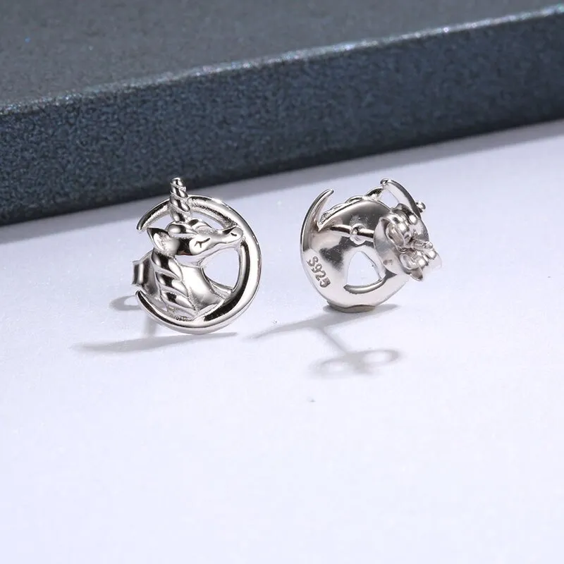 Unicorn Head Silver Earrings