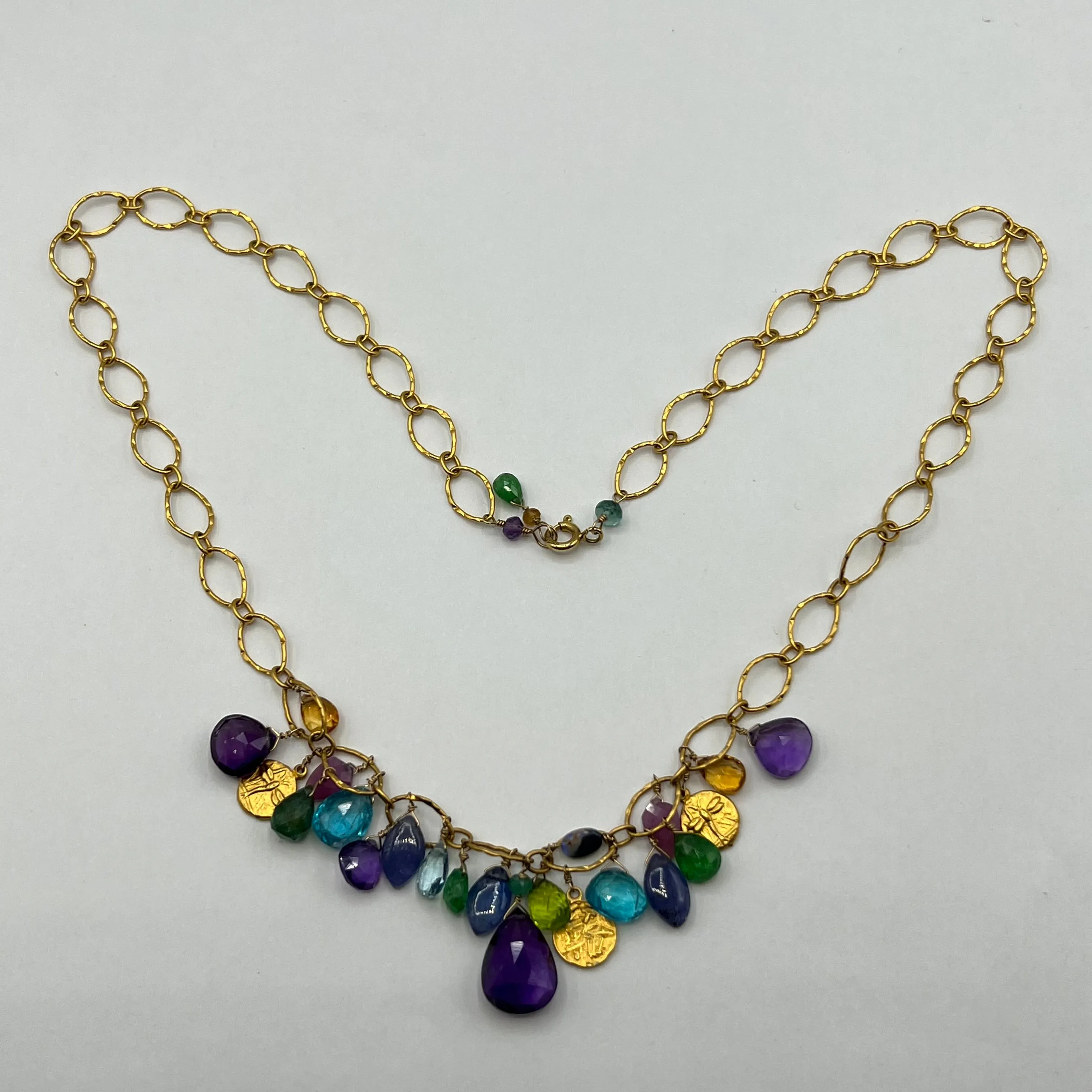 Variety Stone Drops with Gold Vermeil Chain Necklace