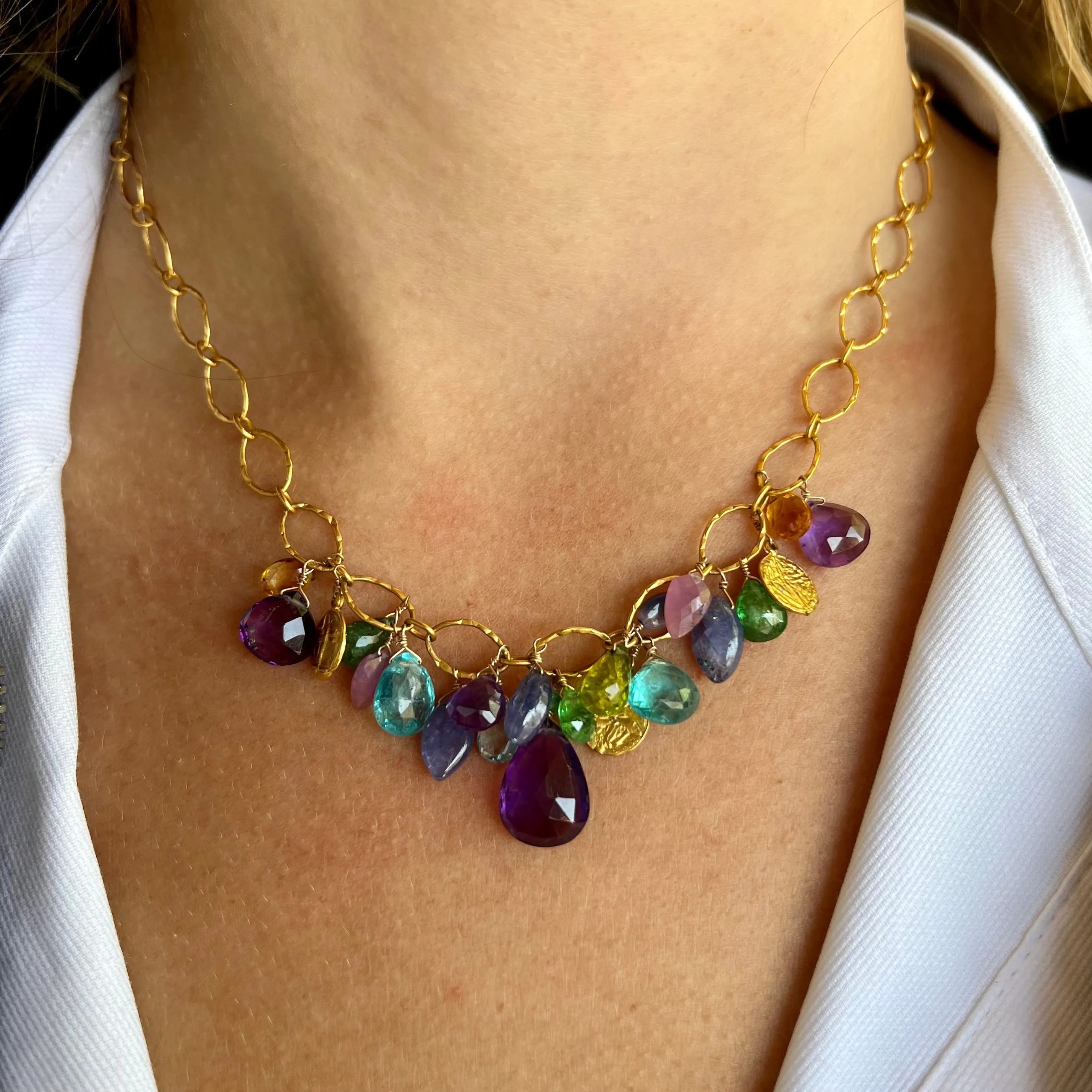 Variety Stone Drops with Gold Vermeil Chain Necklace