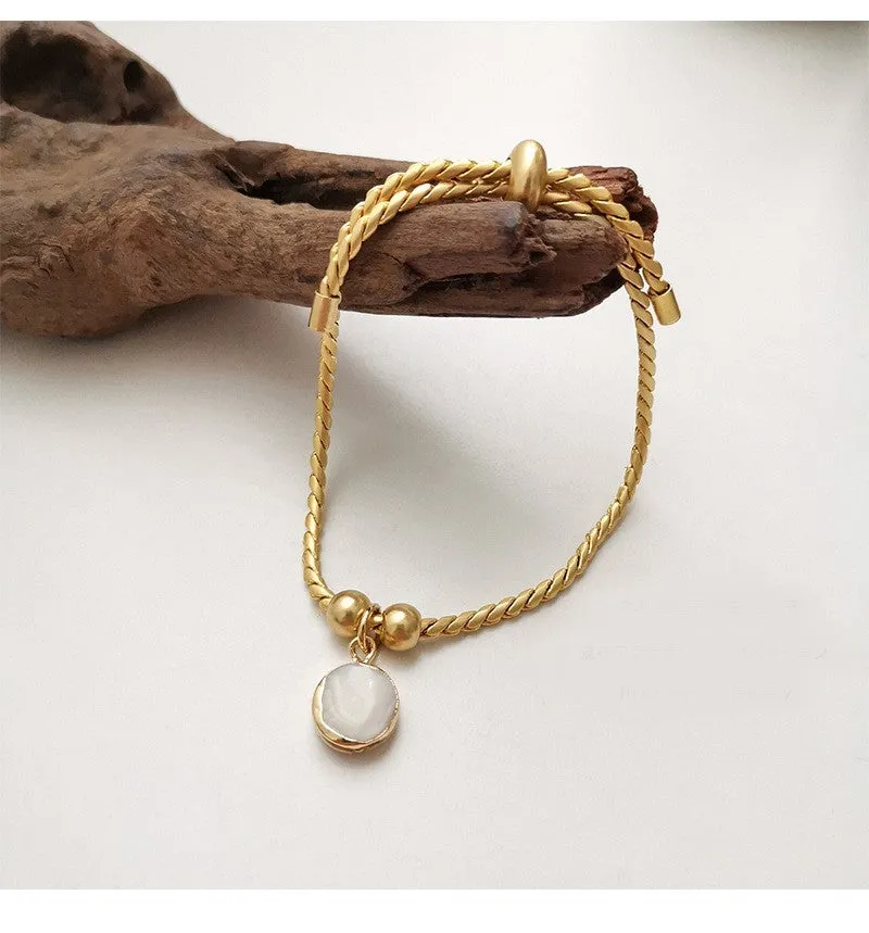 Vintage 14K Gold Plated Chain Bracelet With Shell
