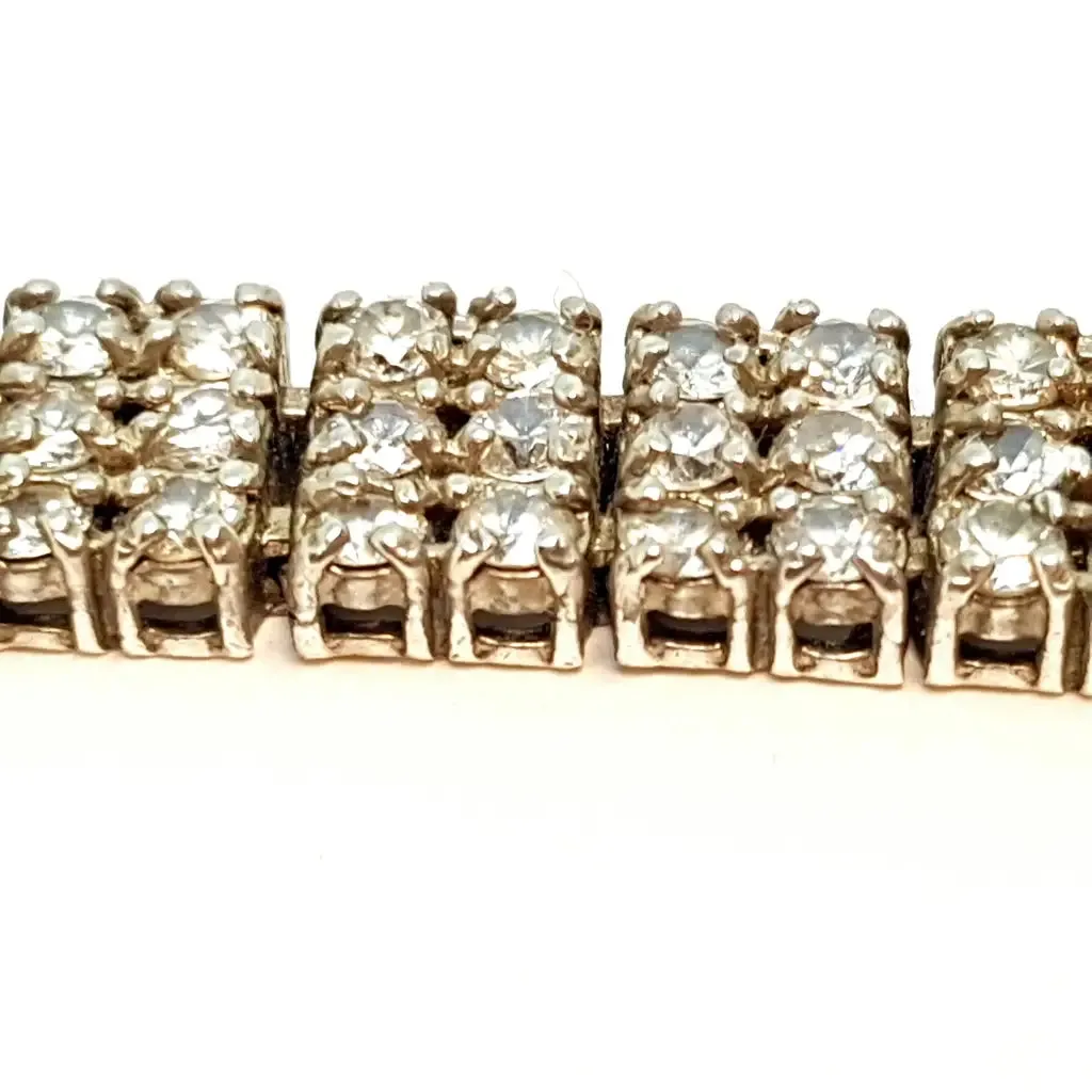 Vintage silver bracelet with zircons for women, circa 1970, antique jewelry.