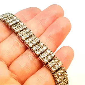 Vintage silver bracelet with zircons for women, circa 1970, antique jewelry.
