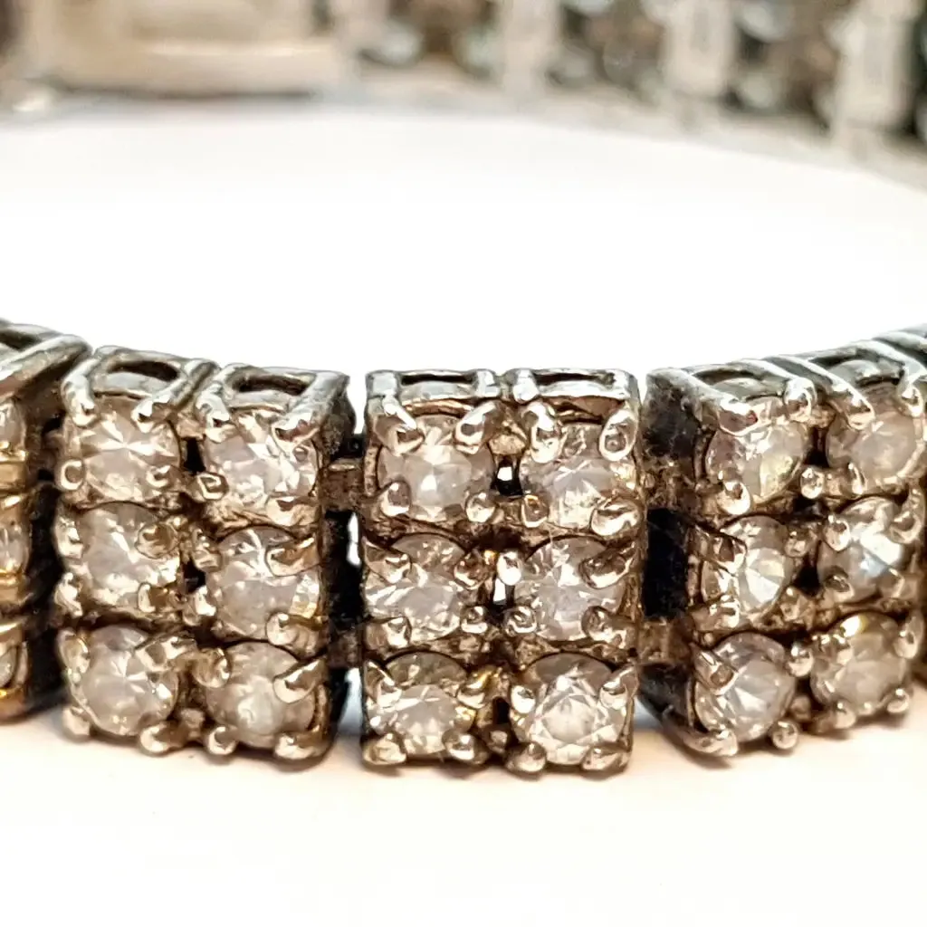Vintage silver bracelet with zircons for women, circa 1970, antique jewelry.