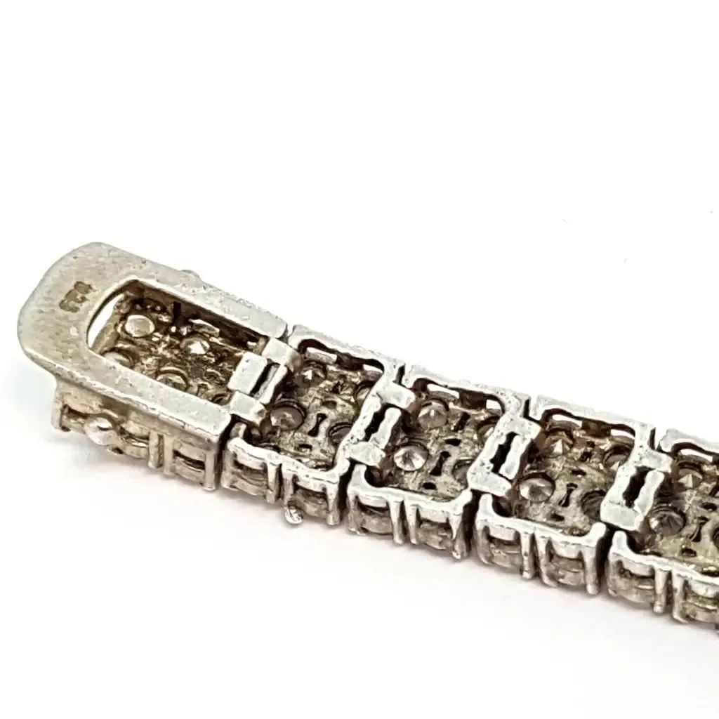 Vintage silver bracelet with zircons for women, circa 1970, antique jewelry.