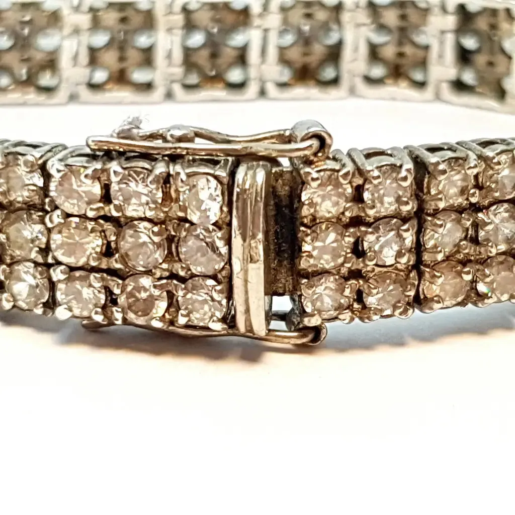 Vintage silver bracelet with zircons for women, circa 1970, antique jewelry.