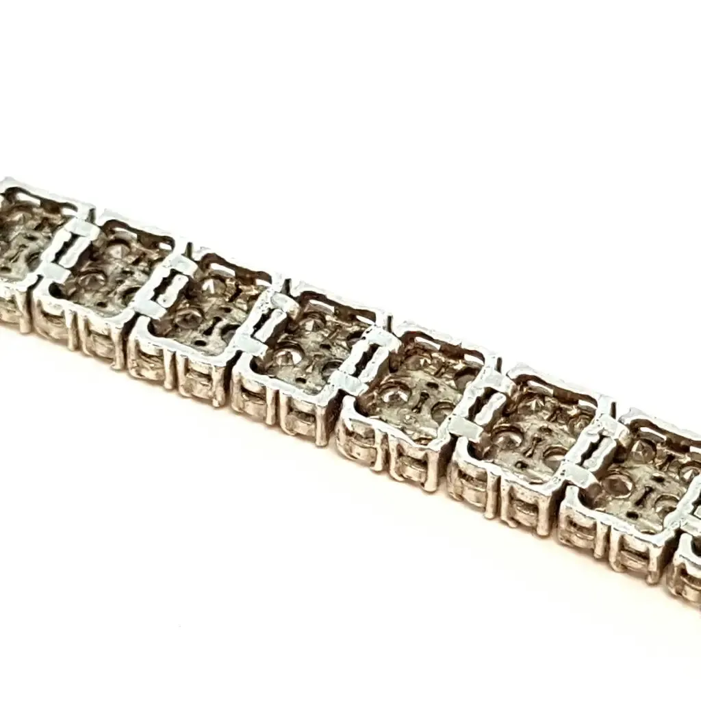 Vintage silver bracelet with zircons for women, circa 1970, antique jewelry.