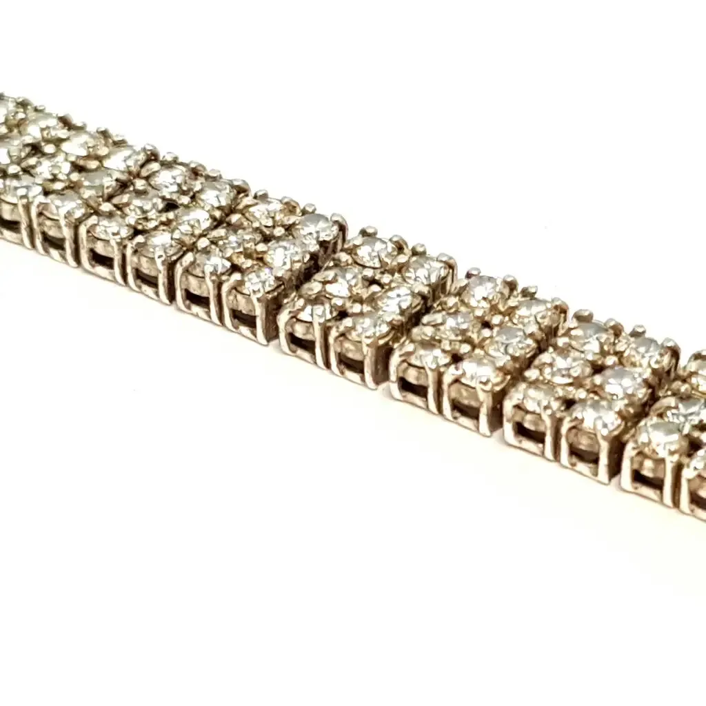 Vintage silver bracelet with zircons for women, circa 1970, antique jewelry.