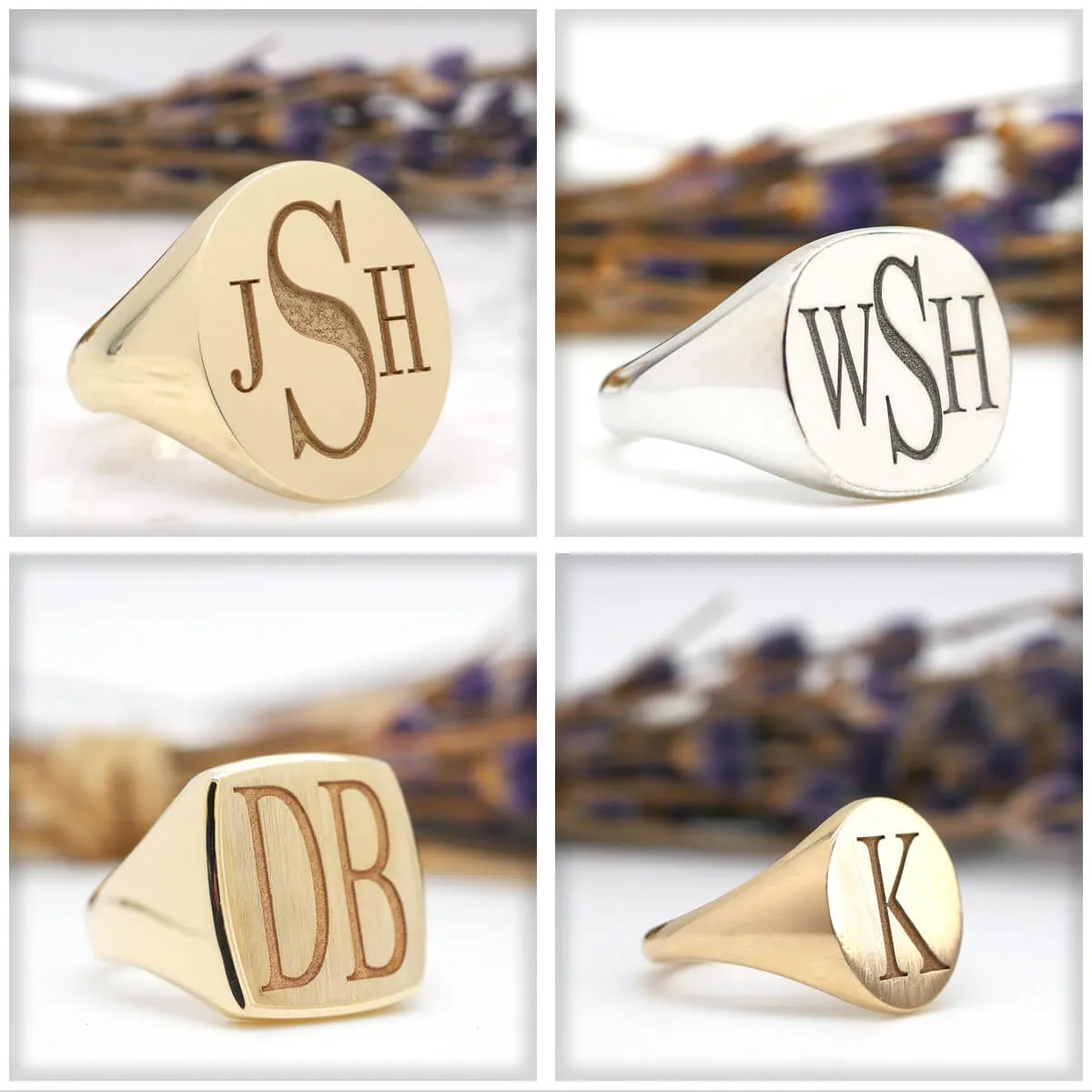 Women's Round Signet Ring - Large - Laser Engraved Roman Monogram